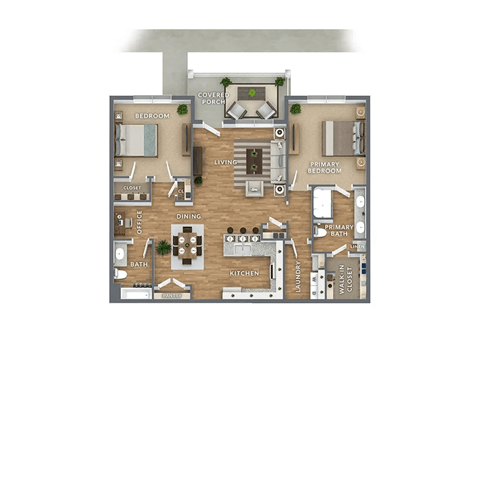 Floor plan for 2 beds, 2 baths, 1309 sqft